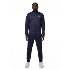 Bluza z zamek błyskawiczny na co dzień na siłownię. Niebieskie bluzy bez kaptura męskie LEONE 1947 APPAREL, bez wzorów, z bawełny, sportowe, bez kołnierzyka, bez ramiączek. W wyprzedaży za 179.45 zł.