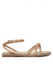 Guess Sandały FLJSLO LEA03 Beżowy. Brązowe sandały damskie Guess, z aplikacjami, ze skóry, bez obcasa, na płaskiej podeszwie. Za 359.99 zł.