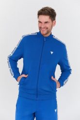 GUESS Niebieska bluza Full Zip. Niebieskie bluzy bez kaptura męskie Guess, l. W wyprzedaży za 329.99 zł.