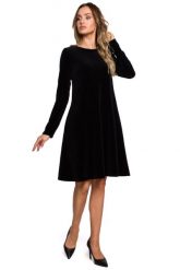 Czarna Trapezowa Sukienka z Weluru. Czarne sukienki damskie MOE, l, bez wzorów, z bawełny, wizytowe, bez kołnierzyka, bez ramiączek, trapezowe. Za 313.90 zł.