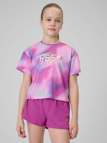 4F Koszulka sportowa szybkoschnąca dziewczęca - multikolor 158/164 (12-14 lat). Koszulki dziewczęce 4f, bez wzorów, z materiału, bez ramiączek. Za 69.99 zł.