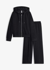 Strój domowy z dzianiny scuba, bluza o skróconej długości. Czarne bluzy z kapturem damskie bonprix, z dzianiny. Za 209.99 zł.