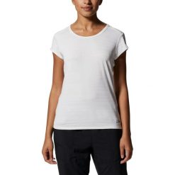 Koszulka sportowa damska Mountain Hardwear Mighty Stripe Short Sleeve z krótkim. Szare bluzki sportowe damskie MOUNTAIN HARDWEAR, uniwersalny, bez kołnierzyka, bez ramiączek. Za 199.00 zł.