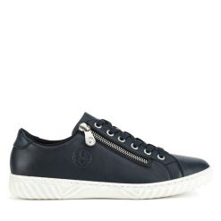 Półbuty Rieker. Niebieskie półbuty damskie Rieker, bez wzorów, bez obcasa, na płaskiej podeszwie. Za 219.99 zł.