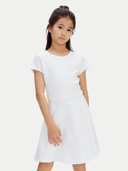 Calvin Klein Sukienka codzienna Skater LVCKSJH02G Biały Regular Fit. Białe sukienki dziewczęce CALVIN KLEIN, bez wzorów, z syntetyku, bez ramiączek. Za 299.99 zł.