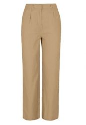 Spodnie z lnem R-GITTA. Brązowe spodnie materiałowe damskie Volcano, bez wzorów, z materiału, eleganckie. Za 139.99 zł.