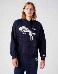 WRANGLER 75TH ANNI MĘSKA BLUZA Z KAPTUREM LOGO NADRUK HOODIE DARK SAPPHIRE W645HTB08 112146182. Niebieskie bluzy z kapturem męskie Wrangler, m. Za 149.99 zł.