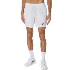 7-calowe spodenki Asics Court. Białe szorty męskie Asics, na lato, bez wzorów, z materiału, eleganckie. Za 256.00 zł.