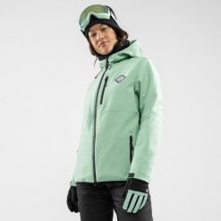 Damska kurtka snowboardowa Sporty zimowe Siroko W2-W Emerald. Zielone kurtki damskie SIROKO, bez wzorów, z softshellu, bez kaptura, narciarskie. Za 844.00 zł.