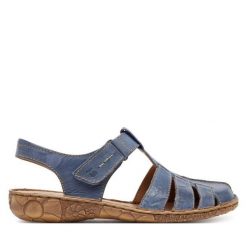 Sandały Josef Seibel. Niebieskie sandały damskie Josef Seibel, bez wzorów, bez obcasa, na płaskiej podeszwie. Za 229.99 zł.