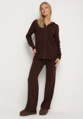 Brązowy Komplet Dzianinowy z Wełną Bluza z Kapturem i Szerokie Spodnie Otisela. Brązowe bluzy z kapturem damskie Born2be, z dzianiny. Za 139.99 zł.