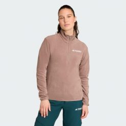 Bluza polarowa Multi Essentials 1/2 Zip. Brązowe bluzy bez kaptura damskie Adidas, s, z materiału. Za 179.00 zł.