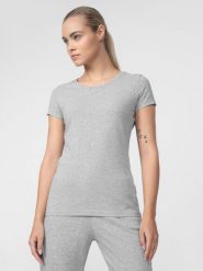 4F T-shirt slim gładki damski S. Szare t-shirty damskie 4f, m, bez wzorów, z bawełny, bez kołnierzyka. W wyprzedaży za 39.99 zł.