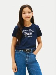 Tommy Hilfiger T-Shirt Script KG0KG08636 Granatowy Regular Fit. Niebieskie koszulki dziewczęce Tommy Hilfiger, bez wzorów, z bawełny, bez ramiączek. Za 89.99 zł.