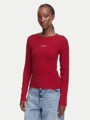 Guess Jeans Bluzka W6YP14 K3821 Bordowy Slim Fit. Czerwone bluzki damskie Guess Jeans, s, z aplikacjami, z bawełny, bez ramiączek. Za 169.99 zł.