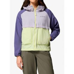 Kurtka przeciwwiatrowa damska Columbia Spire Valley Windbreaker. Fioletowe kurtki damskie Columbia, bez wzorów, z softshellu, bez kaptura. Za 296.99 zł.