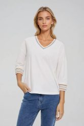 Bawełniana bluza z dekoltem w serek biała. Białe bluzy bez kaptura damskie MOODO, l, z bawełny. Za 79.99 zł.