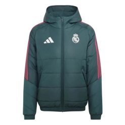 Kurtka puchowa Real Madrid 2026/27. Zielone kurtki męskie Adidas, s, bez wzorów, z materiału, eleganckie, bez kaptura. Za 558.00 zł.