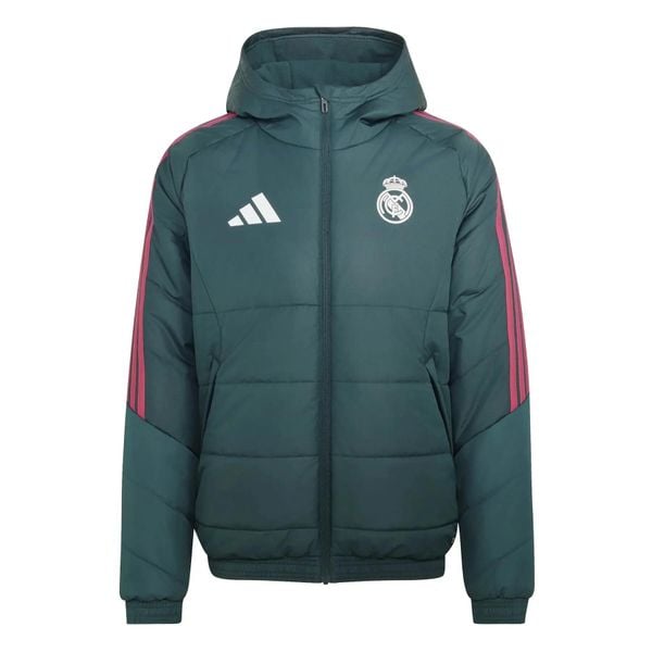 Kurtka puchowa Real Madrid 2026/27. Zielone kurtki męskie Adidas, s, bez wzorów, z materiału, eleganckie, bez kaptura. Za 558.00 zł.