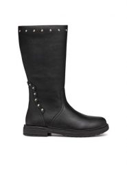 Geox Kozaki Eclair J469QD 000BC C9999 S Czarny. Czarne kozaki dziewczęce Geox, bez wzorów, ze skóry, bez obcasa. Za 339.99 zł.