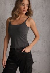 Szary Top z Wiskozy na Podwójnych Ramiączkach Indrea. Szare topy damskie Renee, m, bez wzorów, z jeansu, bez kołnierzyka. Za 64.99 zł.