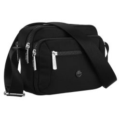 Mała, czarna torebka damska z poliestru zamykana suwakiem, dwukomorowa - Peterson. Czarne torebki klasyczne damskie Peterson, bez wzorów, małe, bez dodatków. Za 76.99 zł.