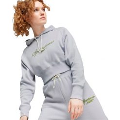 Bluza z kapturem Puma Classics Relaxed Cropped, Kobiety. Szare bluzy sportowe damskie Puma, xs, z bawełny. Za 390.00 zł.
