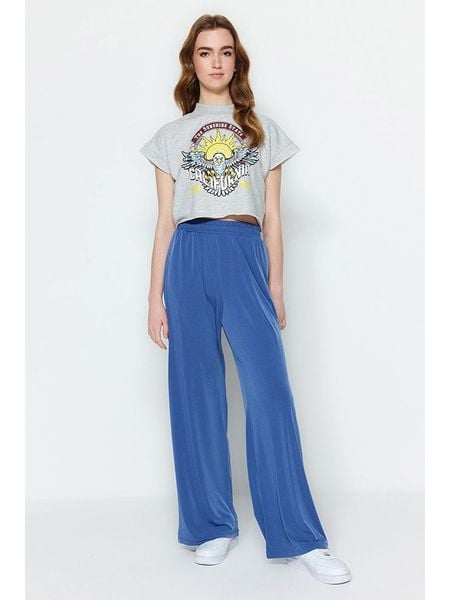 Trendyol Spodnie w kolorze niebieskim rozmiar: M. Niebieskie spodnie materiałowe damskie Trendyol, bez wzorów, z materiału, z podwyższonym stanem. Za 82.64 zł.