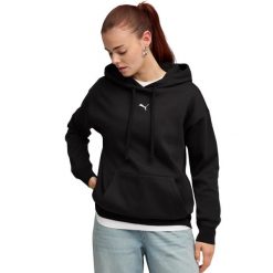 Bluza damska Puma ESS Centered Cat Logo Relaxed Hoodie. Czarne bluzy bez kaptura damskie Puma, bez wzorów, z bawełny, bez ramiączek, bez kaptura. Za 168.99 zł.