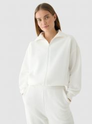 4F Bluza crop top rozpinana bez kaptura damska - biała M. Białe bluzy bez kaptura damskie 4f, m, bez wzorów, z bawełny, bez ramiączek. W wyprzedaży za 79.99 zł.