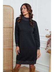 So Cachemire Sukienka dzianinowa "Linoa" w kolorze czarnym rozmiar: XL. Czarne sukienki damskie So Cachemire, na co dzień, xl, bez wzorów, z dzianiny, bez kołnierzyka, bez ramiączek, midi, proste. Za 183.59 zł.