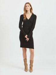 Vila Sukienka dzianinowa 14065547 Czarny Regular Fit. Czarne sukienki damskie Vila, m, bez wzorów, z dzianiny, bez kołnierzyka, bez ramiączek. Za 249.99 zł.