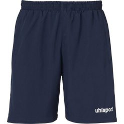 Szorty Uhlsport Essential Woven. Niebieskie szorty męskie UHLSPORT, z materiału, bez kołnierzyka. Za 132.50 zł.