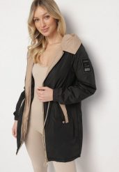 Czarna Kurtka Parka z Kapturem i Ściągaczem w Pasie Sizana. Czarne kurtki damskie Born2be, l, bez wzorów, z jeansu, z kapturem. Za 169.99 zł.