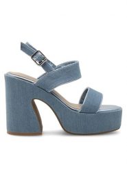 DeeZee Sandały KY8505-1 Niebieski. Niebieskie sandały damskie DeeZee, bez wzorów, z materiału, bez obcasa, na słupku. Za 89.99 zł.