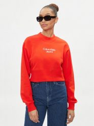 Calvin Klein Jeans Bluza Stacked Institutional J20J221466 Czerwony Regular Fit. Czerwone bluzy bez kaptura damskie Calvin Klein Jeans, s, z bawełny. Za 299.99 zł.