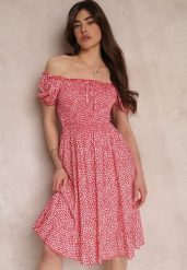 Czerwona Sukienka Midi o Fasonie Bawełnianej Hiszpanki Nairo. Czerwone sukienki damskie Renee, na spotkanie biznesowe, m, bez wzorów, z bawełny, eleganckie, bez kołnierzyka, bez ramiączek, midi. W wyprzedaży za 38.49 zł.