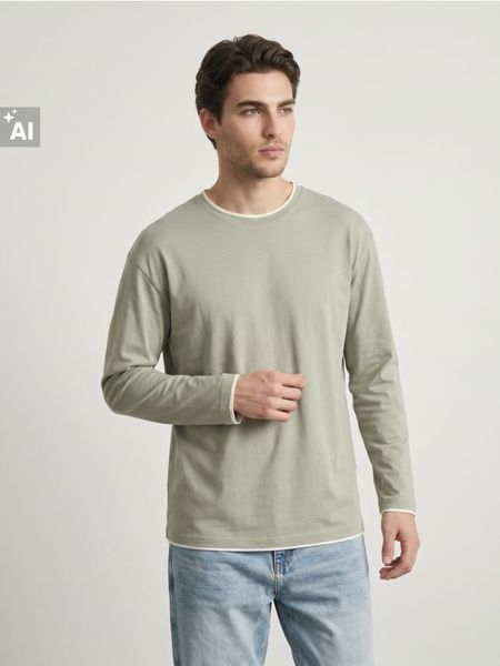 Bawełniana koszulka z długim rękawem - zielony. Zielone koszulki męskie z długim rękawem Sinsay, l, z bawełny. Za 29.99 zł.