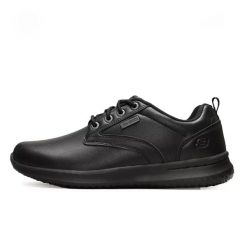 Sneakersy męskie czarne Skechers Delson Antigo buty skórzane czarne (65693-BBK). Czarne buty wizytowe męskie Skechers, z gumy, bez zapięcia. Za 339.00 zł.
