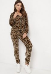 Brązowy 2-Częściowy Komplet Dresowy Welurowy Bluza z Kapturem i Spodnie z Kieszonkami Sarkaia. Brązowe bluzy z kapturem damskie Born2be, m, z dresówki. Za 79.99 zł.
