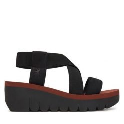 Sandały Fly London. Czarne sandały damskie Fly London, bez wzorów, bez obcasa, na koturnie. Za 463.99 zł.