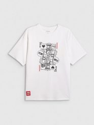 4F T-shirt loose z nadrukiem męski - biały L. Białe t-shirty męskie 4f, l, bez wzorów, z bawełny, bez kołnierzyka. Za 79.99 zł.