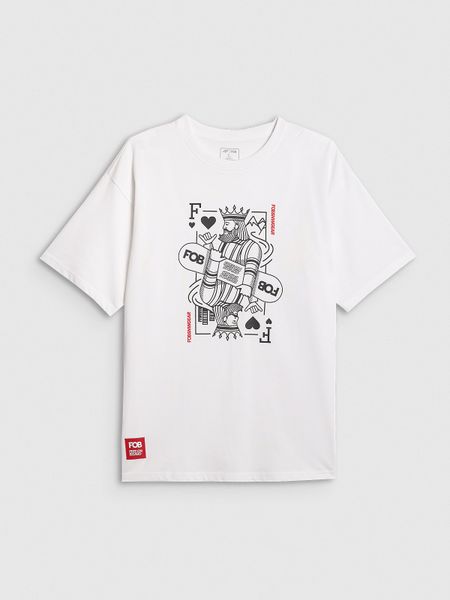 4F T-shirt loose z nadrukiem męski - biały L. Białe t-shirty męskie 4f, l, bez wzorów, z bawełny, bez kołnierzyka. Za 79.99 zł.