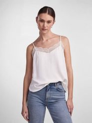 Pieces Top "Pctiffany" w kolorze białym rozmiar: XS. Białe topy damskie Pieces, xs, bez wzorów, z koronki, bez kołnierzyka. Za 48.28 zł.