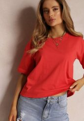 Czerwony T-shirt Clathera. Czerwone t-shirty damskie Renee, l, bez wzorów, z bawełny, bez kołnierzyka. Za 24.99 zł.