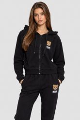 MOSCHINO Czarna damska bluza zapinana z kapturem, Rozmiar L. Czarne bluzy sportowe damskie MOSCHINO, l. Za 899.00 zł.
