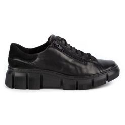WASAK Półbuty damskie sneakersy skórzane 0663W czarne. Czarne półbuty damskie bez wzorów, ze skóry, bez obcasa. Za 423.31 zł.