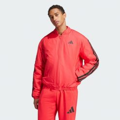 Kurtka Essentials 3-Stripes Insulated Bomber. Czerwone kurtki męskie Adidas, m, bez wzorów, z materiału, bez kaptura. Za 379.00 zł.