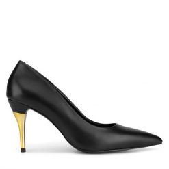 Szpilki GINO ROSSI. Czarne szpilki Gino Rossi, bez wzorów, bez obcasa. Za 349.99 zł.