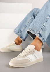 Beżowe Sneakersy Tenisówki Ozdobione Paskami Amodira. Brązowe trampki i tenisówki damskie Renee, bez wzorów, z jeansu. Za 74.99 zł.